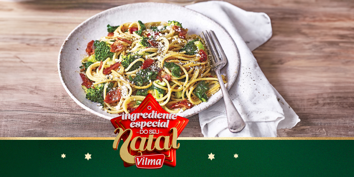 Espaguete com brócolis e bacon (massa prática)