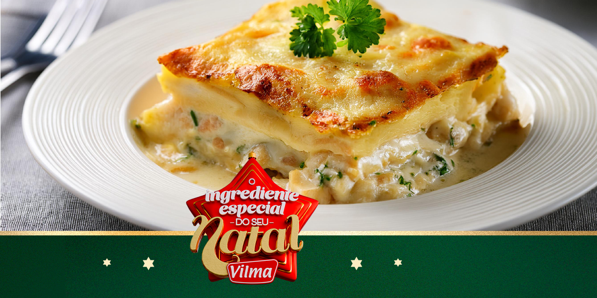 Lasanha de bacalhau ao molho branco (massa prática)